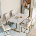 Ensemble de salle à manger moderne 7 pièces en faux marbre avec 6 chaises rembourrées