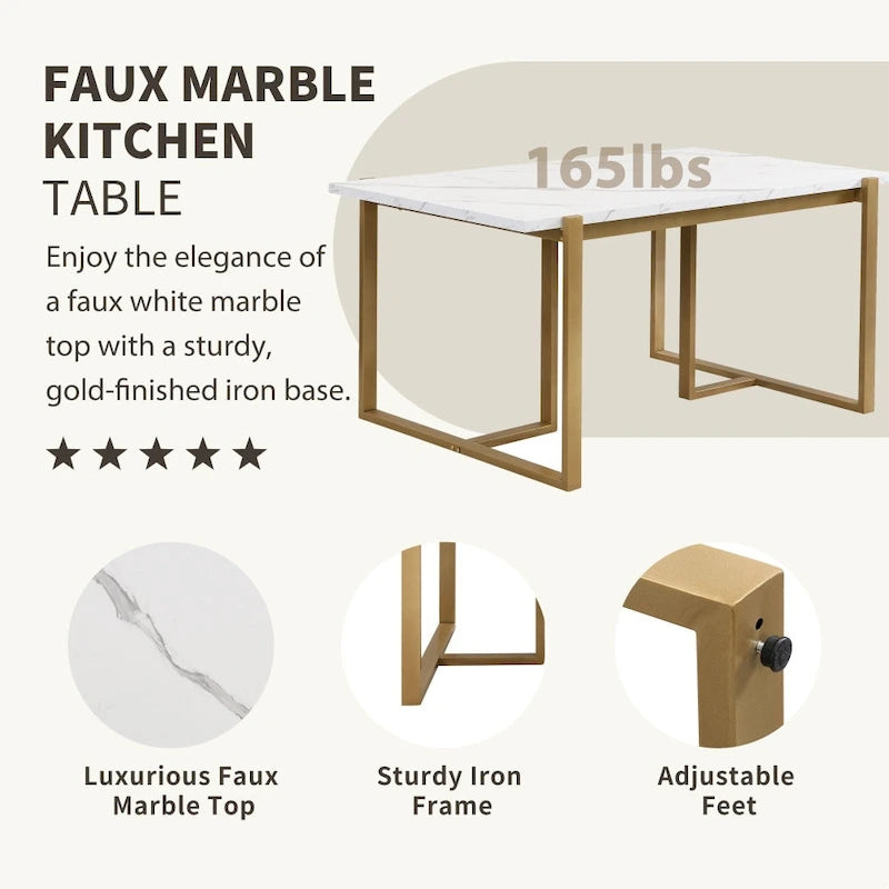 Ensemble de salle à manger moderne 7 pièces en faux marbre avec 6 chaises rembourrées