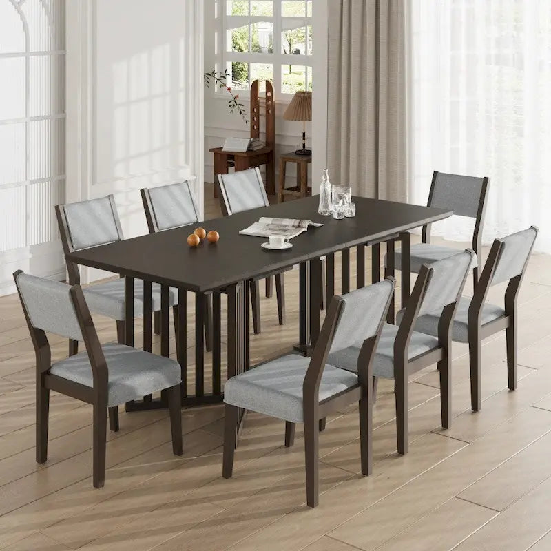 Ensemble de salle à manger extensible 9 pièces de style champêtre avec rallonges amovibles