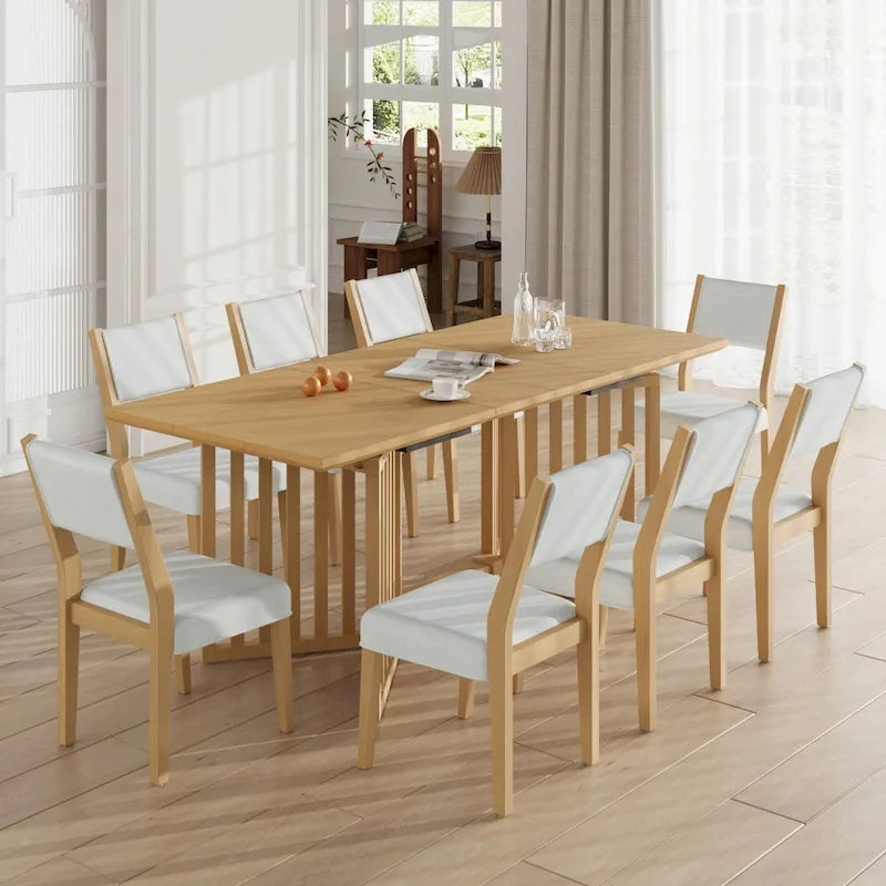 Ensemble de salle à manger extensible 9 pièces de style champêtre avec rallonges amovibles