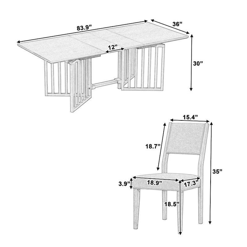 Ensemble de salle à manger extensible 9 pièces de style champêtre avec rallonges amovibles