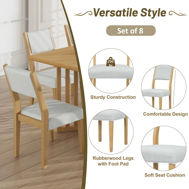 Ensemble de salle à manger extensible 9 pièces de style champêtre avec rallonges amovibles