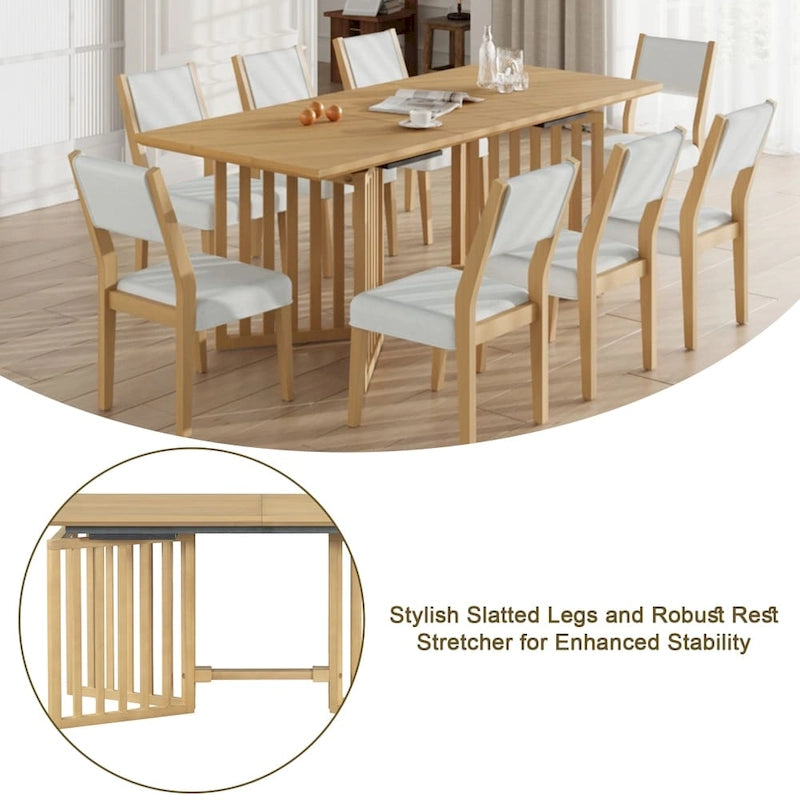 Ensemble de salle à manger extensible 9 pièces de style champêtre avec rallonges amovibles