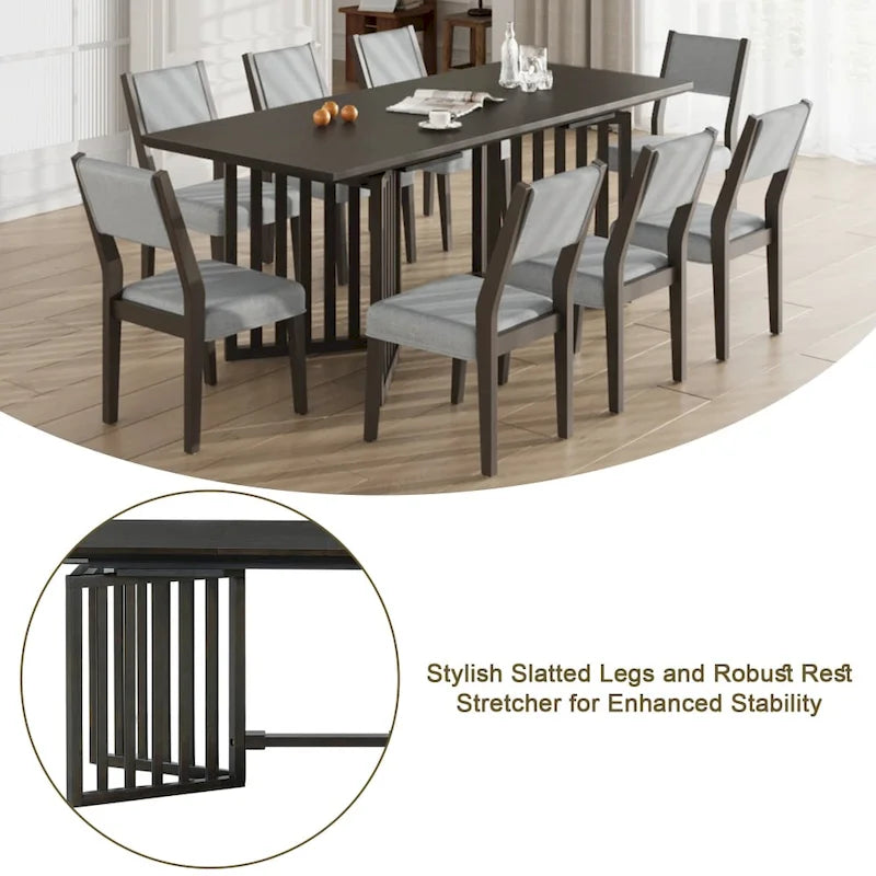 Ensemble de salle à manger extensible 9 pièces de style champêtre avec rallonges amovibles
