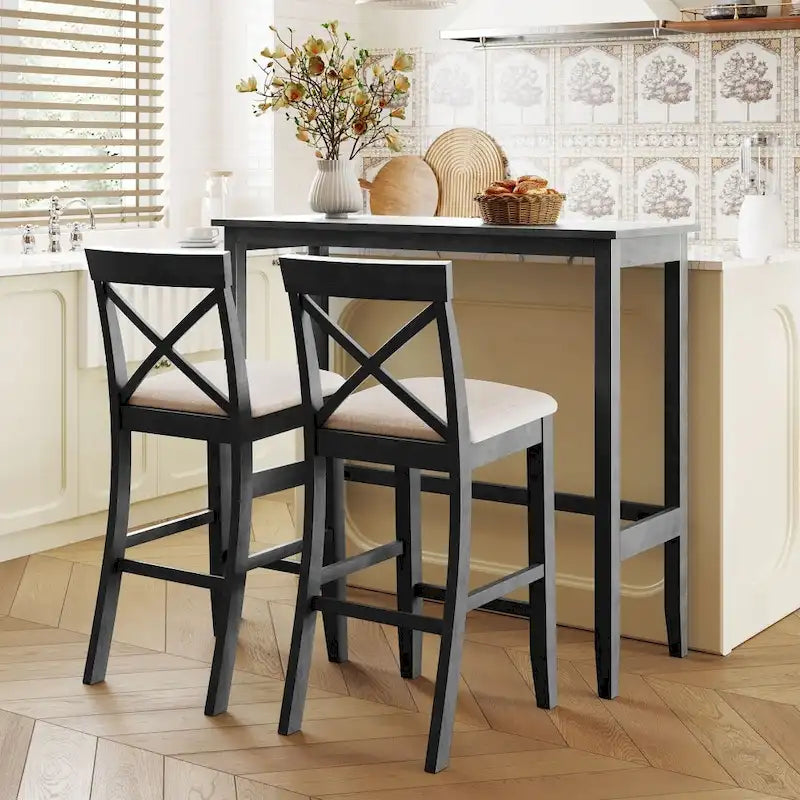 Ensemble de salle à manger rectangulaire en bois de hauteur bar de 48 po avec 2 chaises