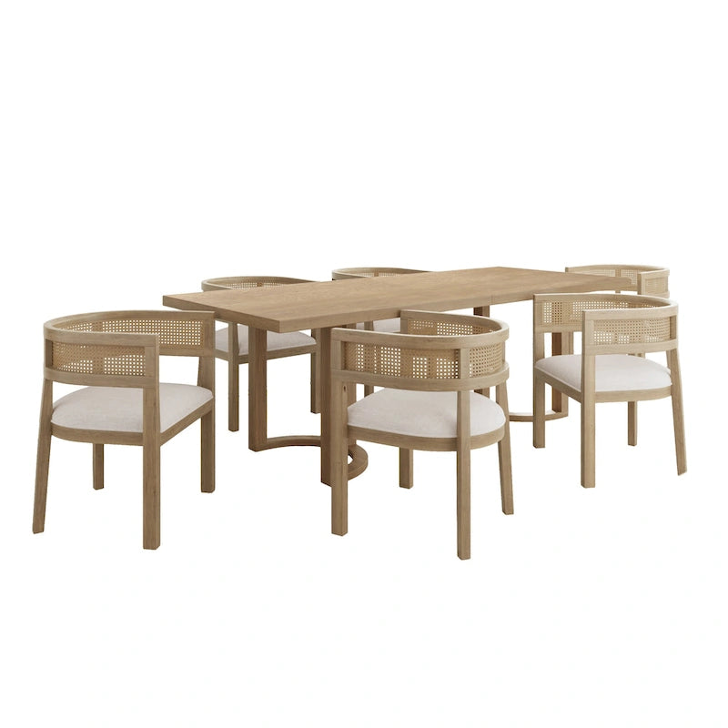 Ensemble de salle à manger 7 pièces Lythor avec sièges rembourrés, tissage en rotin, bois d'hévéa par Christopher Knight Home