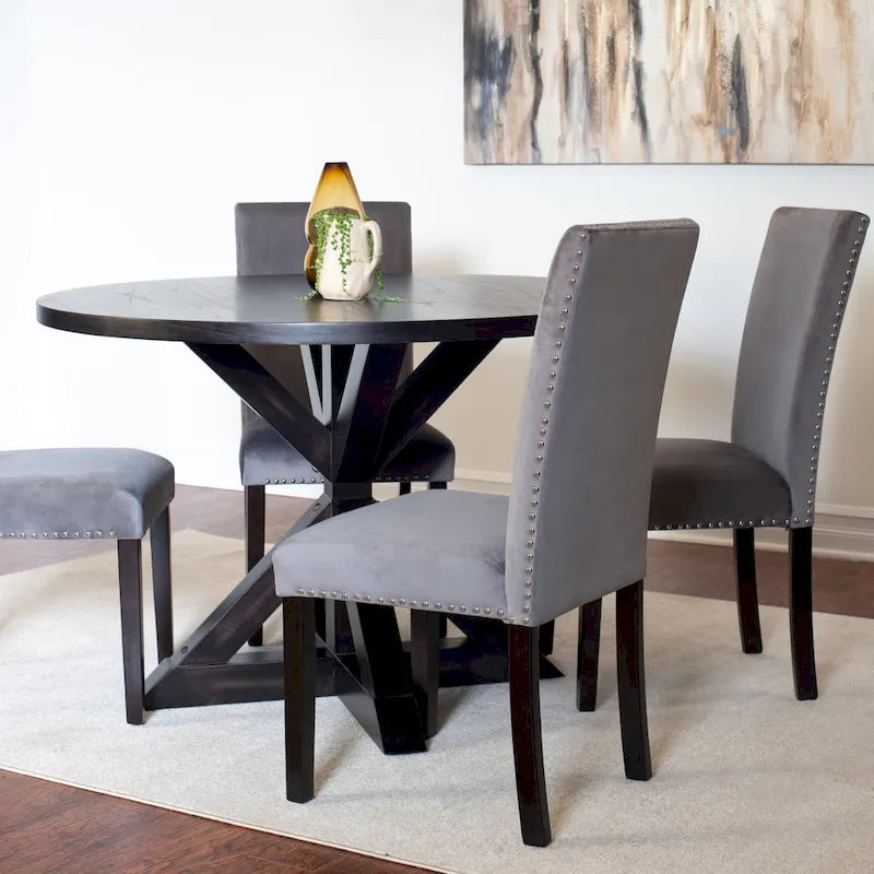 Ensemble table et chaises de salle à manger compact 5 pièces, ensemble table et chaises de salle à manger moderne avec chaises à clous chromés pour la cuisine