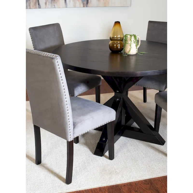 Ensemble table et chaises de salle à manger compact 5 pièces, ensemble table et chaises de salle à manger moderne avec chaises à clous chromés pour la cuisine