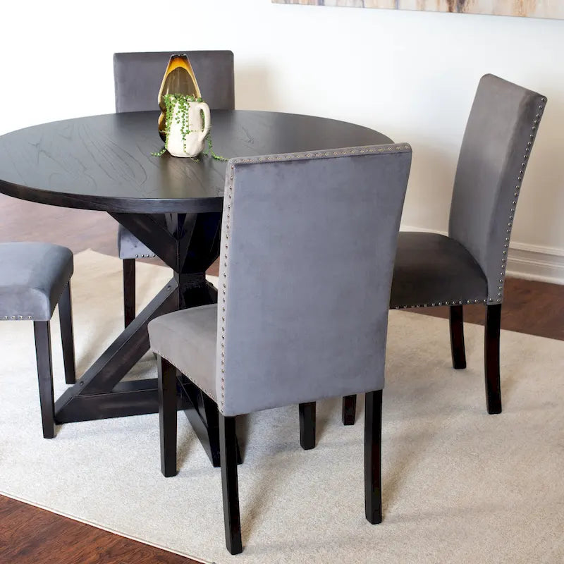 Ensemble table et chaises de salle à manger compact 5 pièces, ensemble table et chaises de salle à manger moderne avec chaises à clous chromés pour la cuisine