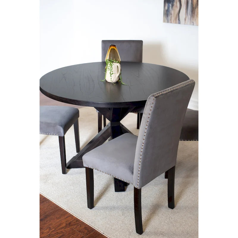 Ensemble table et chaises de salle à manger compact 5 pièces, ensemble table et chaises de salle à manger moderne avec chaises à clous chromés pour la cuisine
