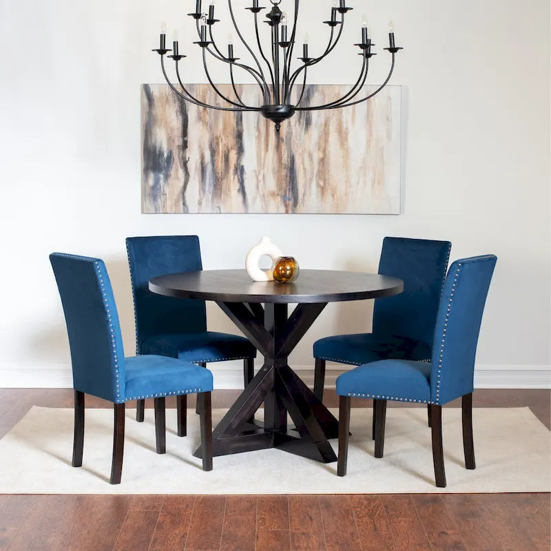 Ensemble table et chaises de salle à manger compact 5 pièces, ensemble table et chaises de salle à manger moderne avec chaises à clous chromés pour la cuisine