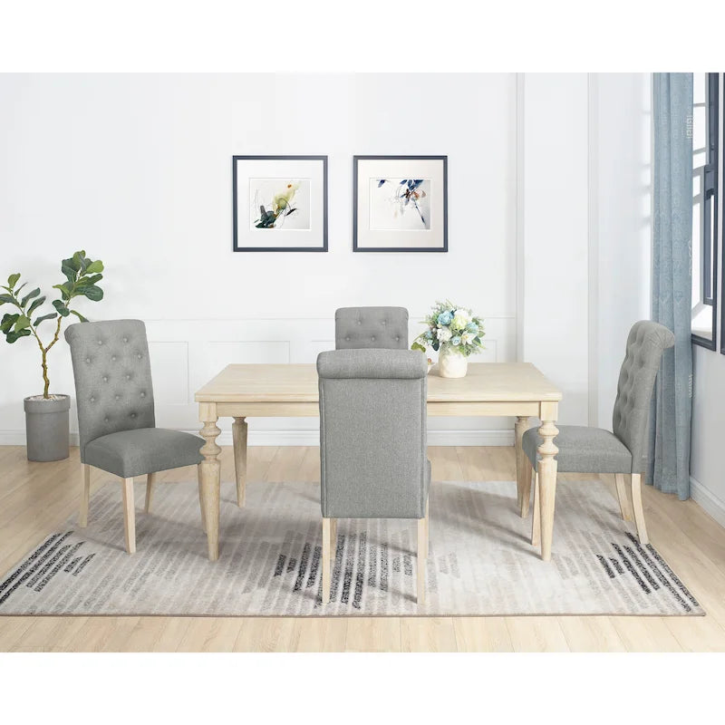 Ensemble table et chaises de salle à manger en bois, ensembles de table et chaises de salle à manger simples avec chaises rembourrées capitonnées et pieds tournés pour la cuisine