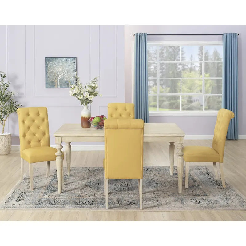 Ensemble table et chaises de salle à manger en bois, ensembles de table et chaises de salle à manger simples avec chaises rembourrées capitonnées et pieds tournés pour la cuisine