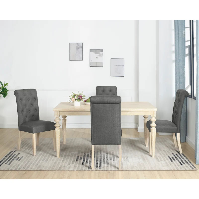 Ensemble table et chaises de salle à manger en bois, ensembles de table et chaises de salle à manger simples avec chaises rembourrées capitonnées et pieds tournés pour la cuisine