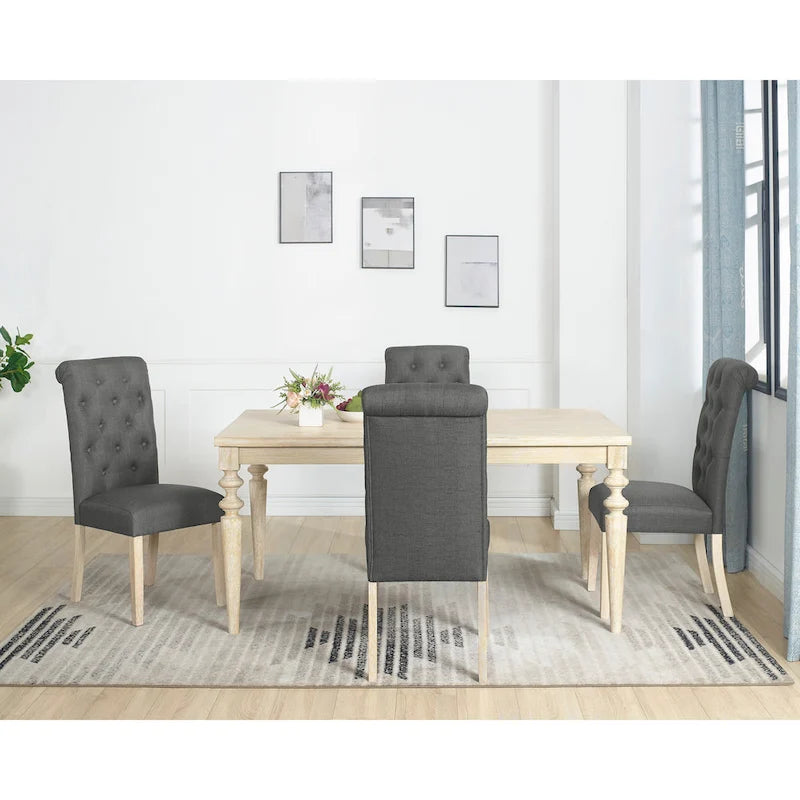 Ensemble table et chaises de salle à manger en bois, ensembles de table et chaises de salle à manger simples avec chaises rembourrées capitonnées et pieds tournés pour la cuisine