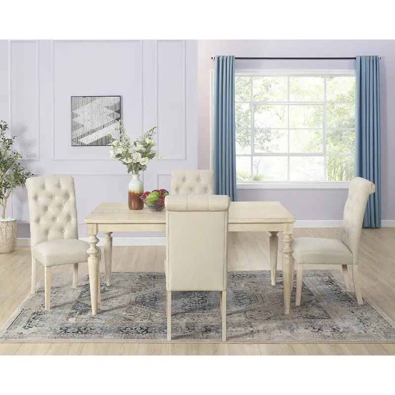Ensemble table et chaises de salle à manger en bois, ensembles de table et chaises de salle à manger simples avec chaises rembourrées capitonnées et pieds tournés pour la cuisine