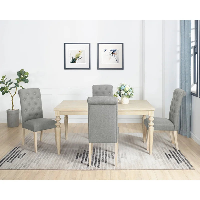 Ensemble table et chaises de salle à manger en bois, ensembles de table et chaises de salle à manger simples avec chaises rembourrées capitonnées et pieds tournés pour la cuisine