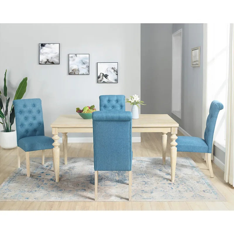 Ensemble table et chaises de salle à manger en bois, ensembles de table et chaises de salle à manger simples avec chaises rembourrées capitonnées et pieds tournés pour la cuisine