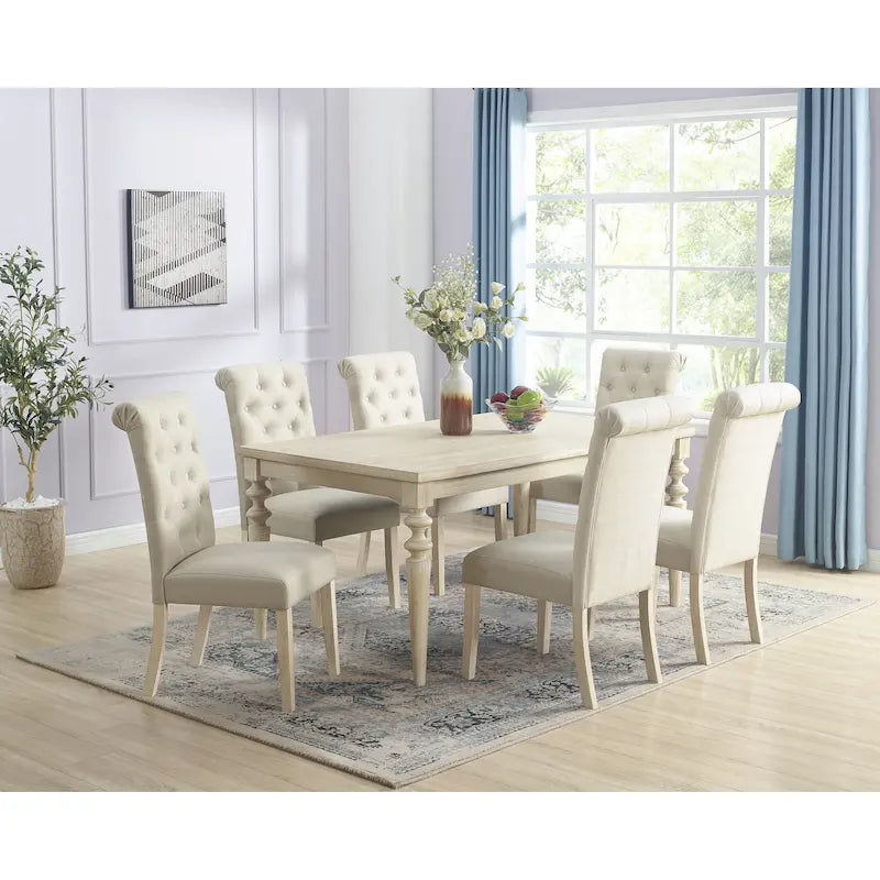 Ensemble table et chaises de salle à manger moderne, ensemble table et chaises de salle à manger pour fêtes à domicile avec 6 chaises capitonnées et pieds tournés pour la cuisine