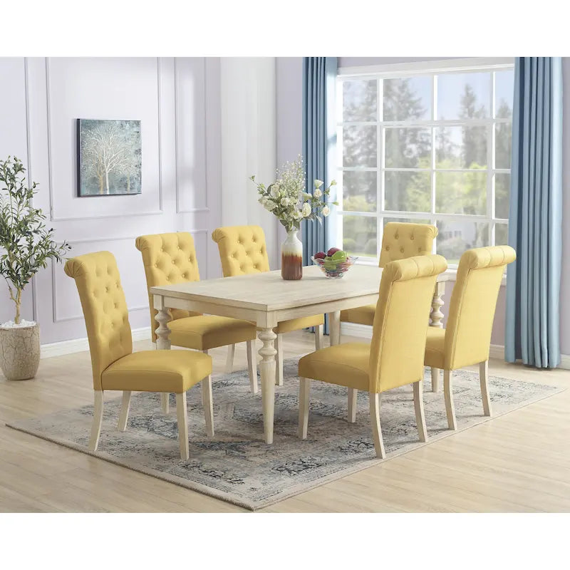 Ensemble table et chaises de salle à manger moderne, ensemble table et chaises de salle à manger pour fêtes à domicile avec 6 chaises capitonnées et pieds tournés pour la cuisine