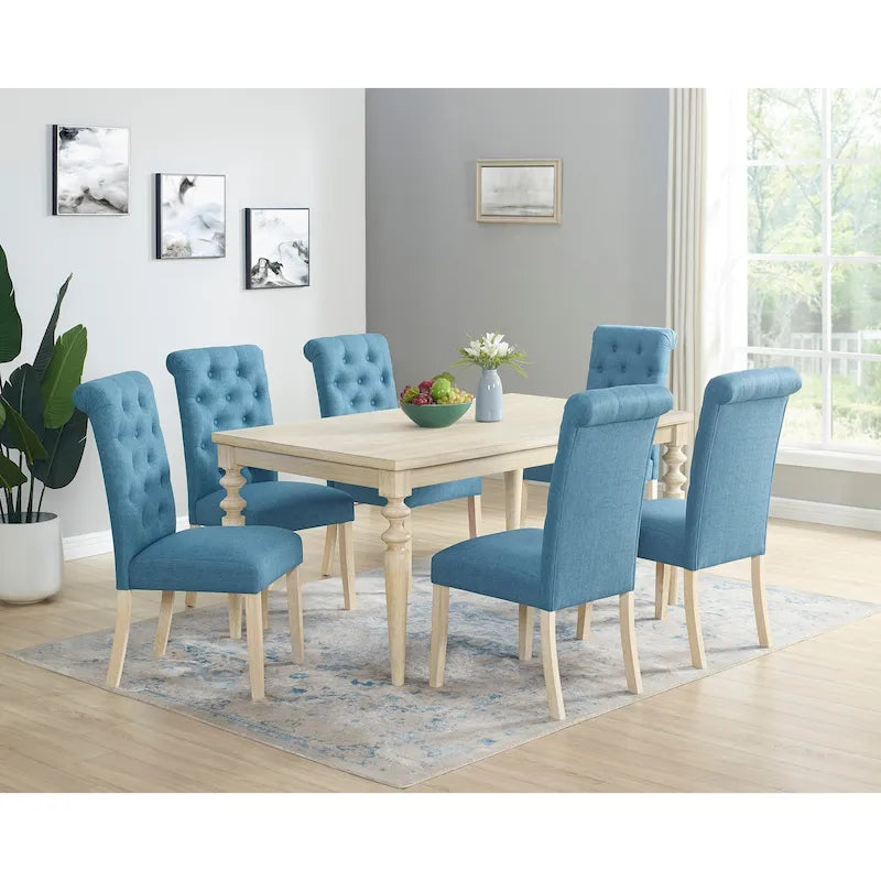 Ensemble table et chaises de salle à manger moderne, ensemble table et chaises de salle à manger pour fêtes à domicile avec 6 chaises capitonnées et pieds tournés pour la cuisine