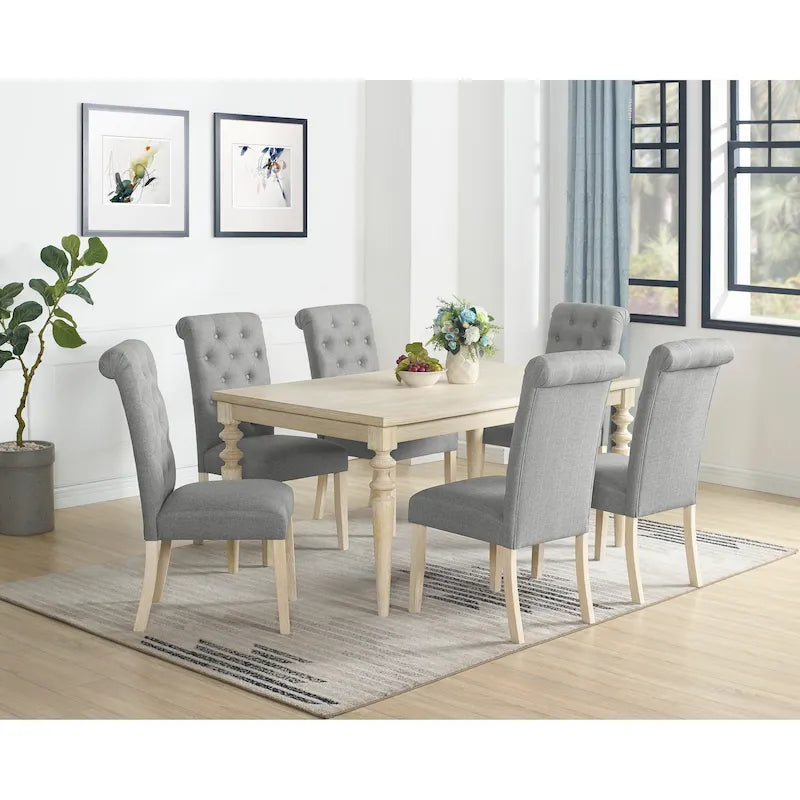 Ensemble table et chaises de salle à manger moderne, ensemble table et chaises de salle à manger pour fêtes à domicile avec 6 chaises capitonnées et pieds tournés pour la cuisine