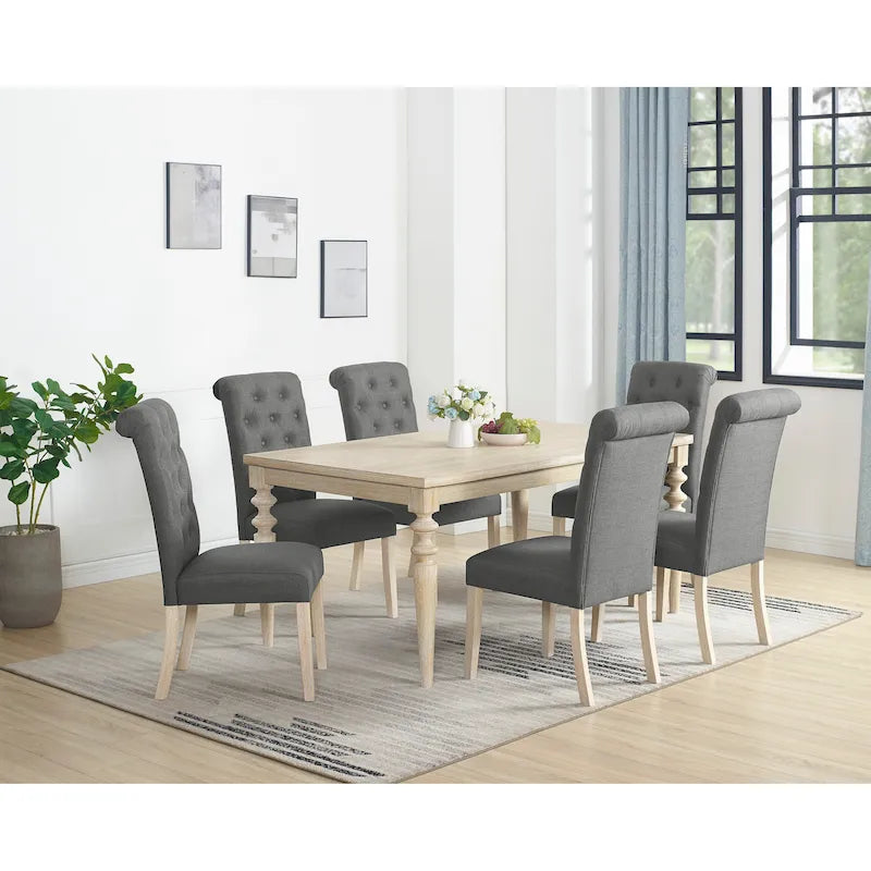 Ensemble table et chaises de salle à manger moderne, ensemble table et chaises de salle à manger pour fêtes à domicile avec 6 chaises capitonnées et pieds tournés pour la cuisine