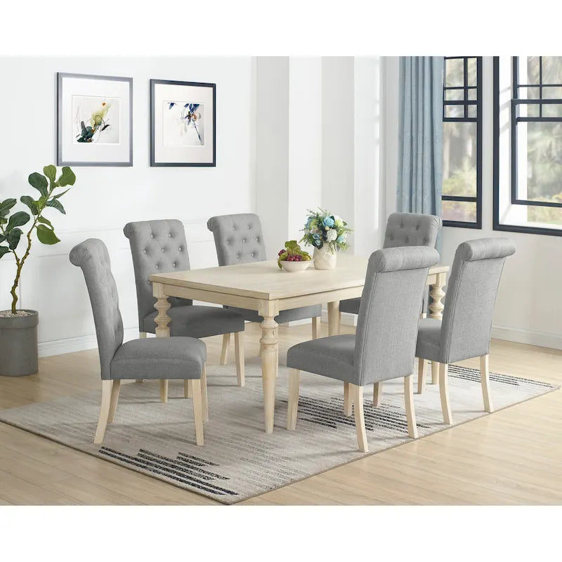Ensemble table et chaises de salle à manger moderne, ensemble table et chaises de salle à manger pour fêtes à domicile avec 6 chaises capitonnées et pieds tournés pour la cuisine