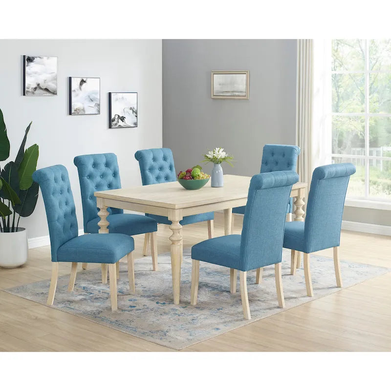 Ensemble table et chaises de salle à manger moderne, ensemble table et chaises de salle à manger pour fêtes à domicile avec 6 chaises capitonnées et pieds tournés pour la cuisine