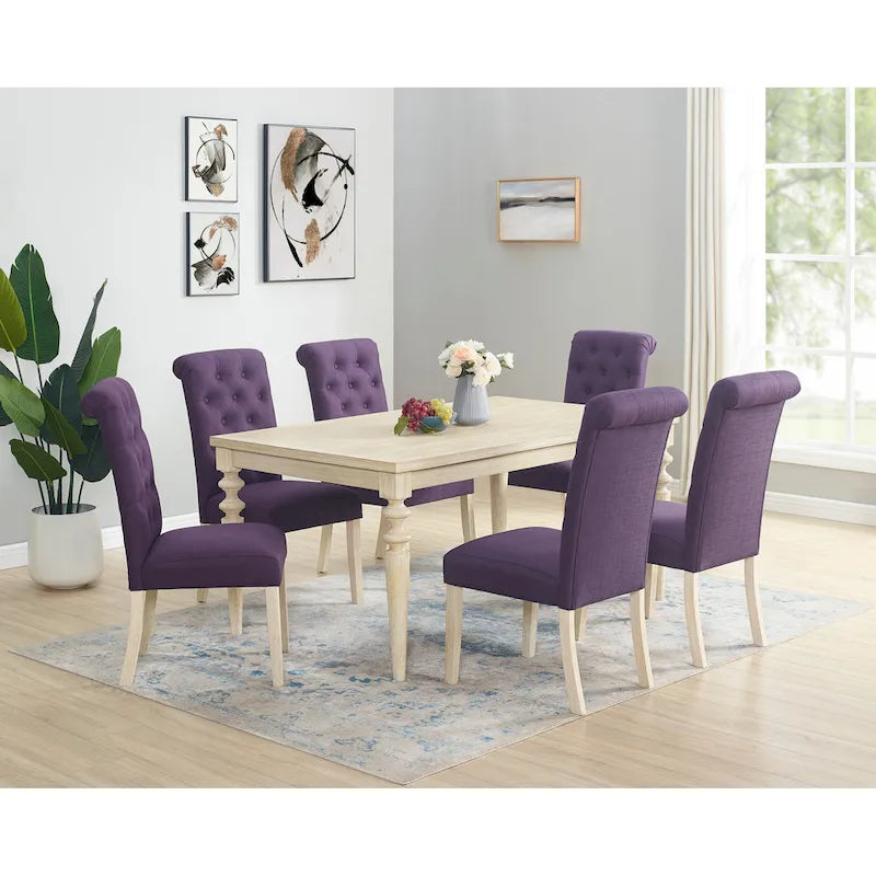 Ensemble table et chaises de salle à manger moderne, ensemble table et chaises de salle à manger pour fêtes à domicile avec 6 chaises capitonnées et pieds tournés pour la cuisine