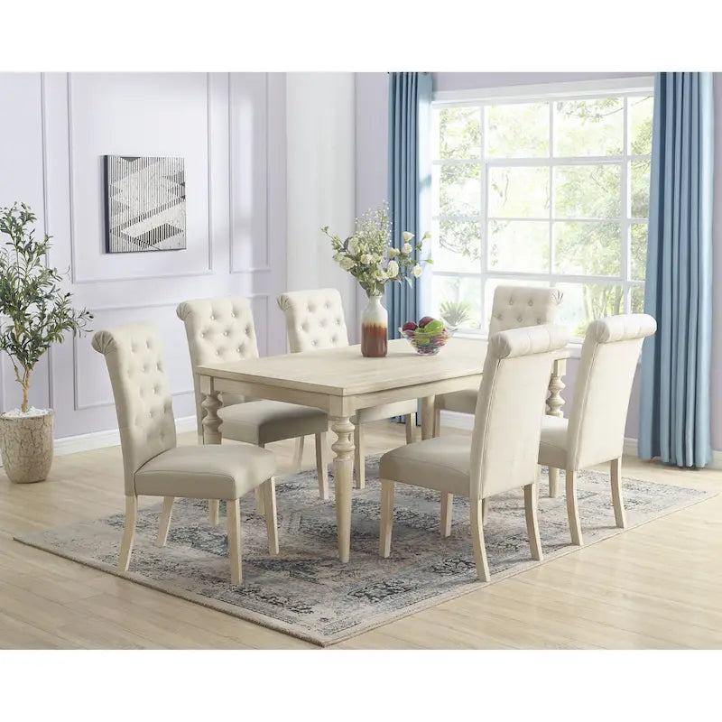 Ensemble table et chaises de salle à manger moderne, ensemble table et chaises de salle à manger pour fêtes à domicile avec 6 chaises capitonnées et pieds tournés pour la cuisine