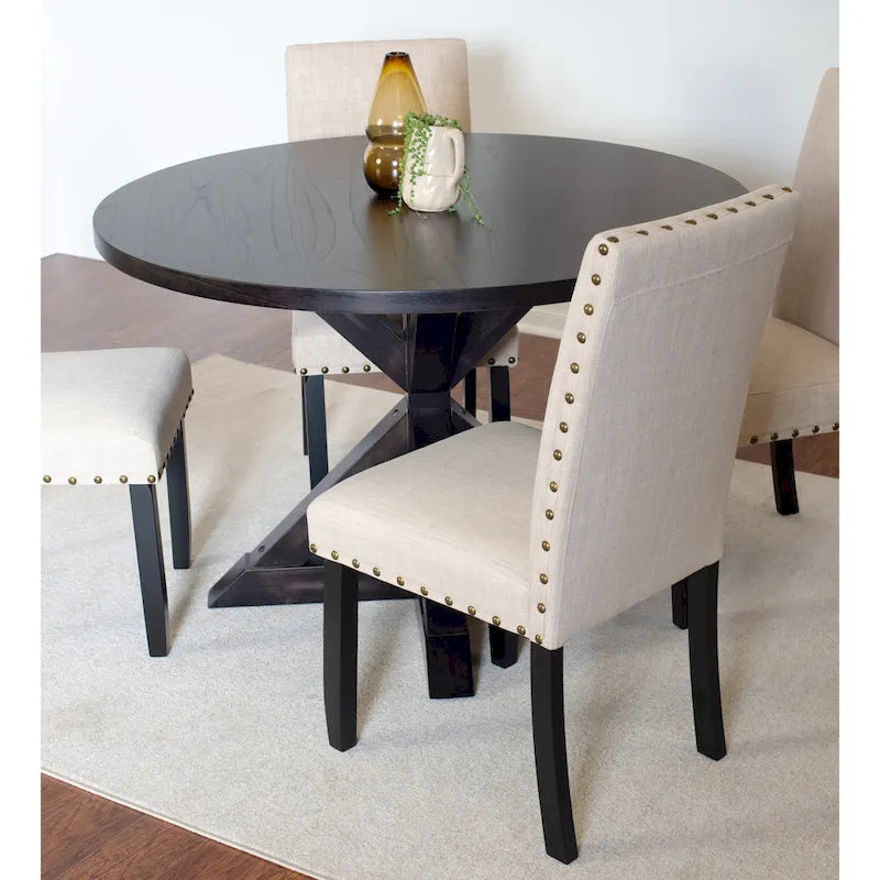 Ensemble table et chaises de salle à manger vintage, table et chaises de salle à manger vintage avec chaises à clous en laiton pour cuisine et salle à manger