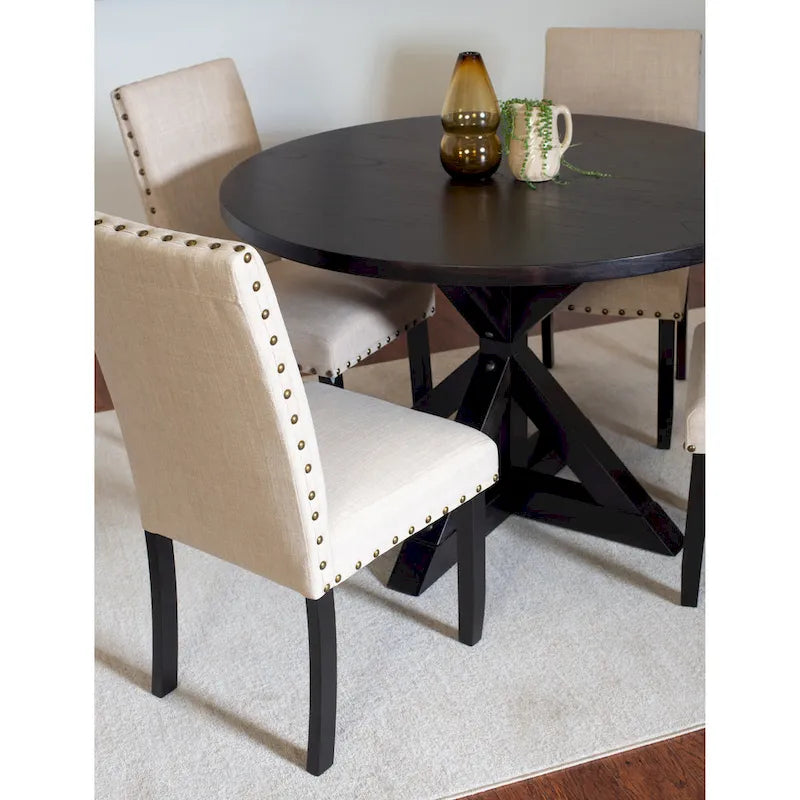 Ensemble table et chaises de salle à manger vintage, table et chaises de salle à manger vintage avec chaises à clous en laiton pour cuisine et salle à manger