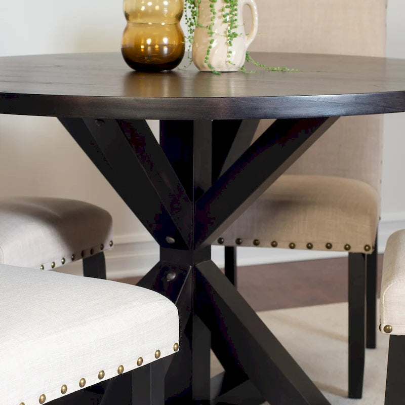 Ensemble table et chaises de salle à manger vintage, table et chaises de salle à manger vintage avec chaises à clous en laiton pour cuisine et salle à manger
