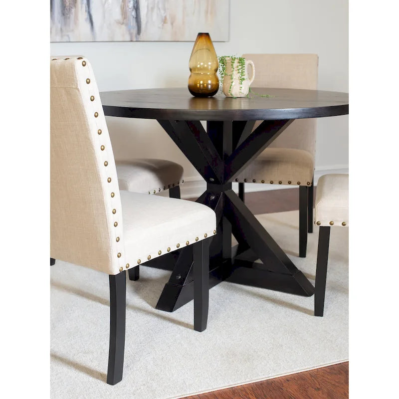 Ensemble table et chaises de salle à manger vintage, table et chaises de salle à manger vintage avec chaises à clous en laiton pour cuisine et salle à manger