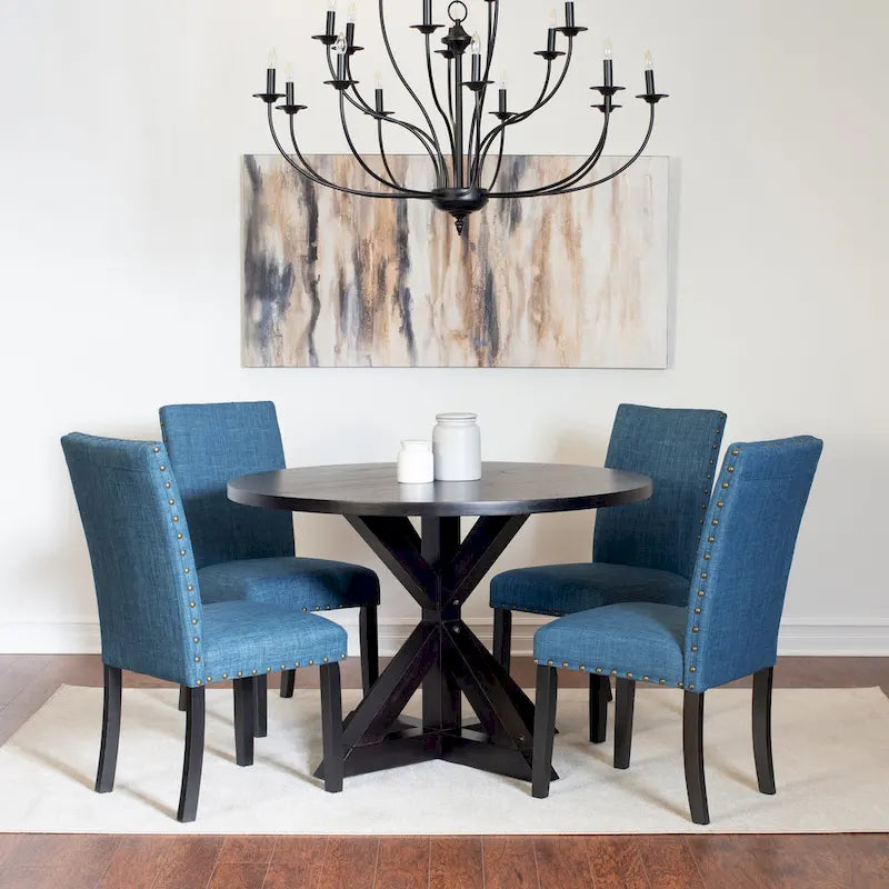 Ensemble table et chaises de salle à manger vintage, table et chaises de salle à manger vintage avec chaises à clous en laiton pour cuisine et salle à manger