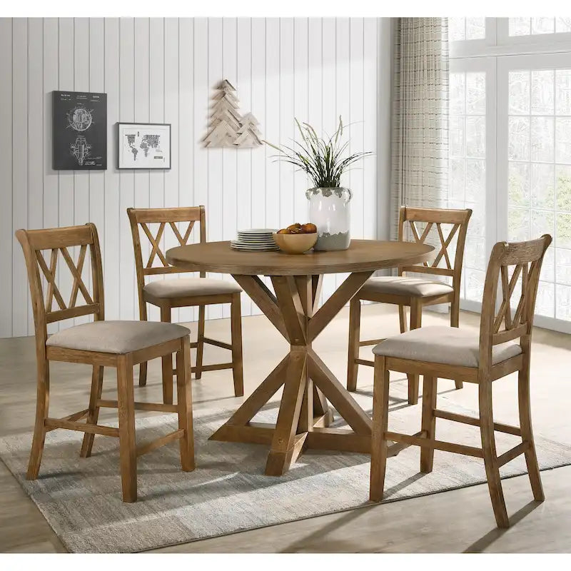 Ensembles table et chaises de salle à manger rondes en bois Style rustique Ferme avec piédestal croisé