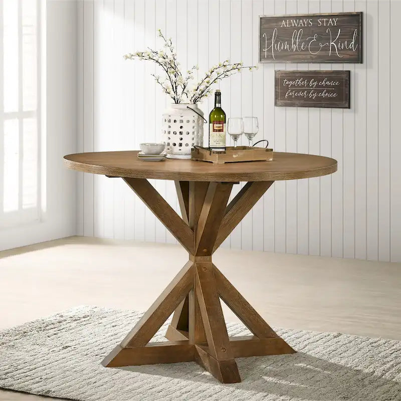 Ensembles table et chaises de salle à manger rondes en bois Style rustique Ferme avec piédestal croisé