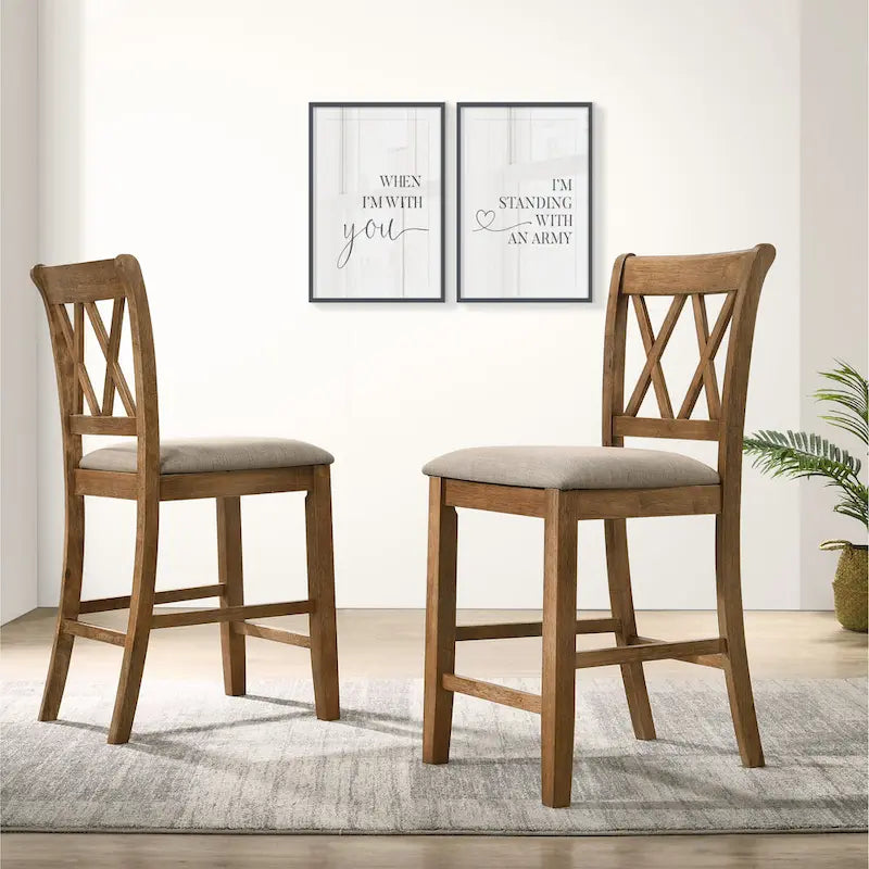 Ensembles table et chaises de salle à manger rondes en bois Style rustique Ferme avec piédestal croisé