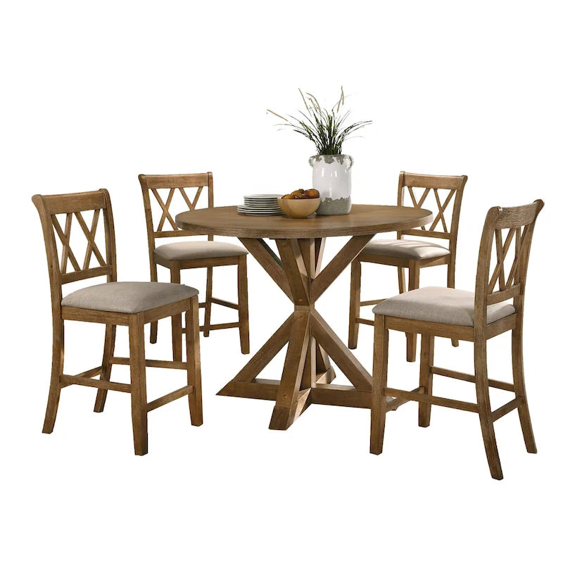 Ensembles table et chaises de salle à manger rondes en bois Style rustique Ferme avec piédestal croisé