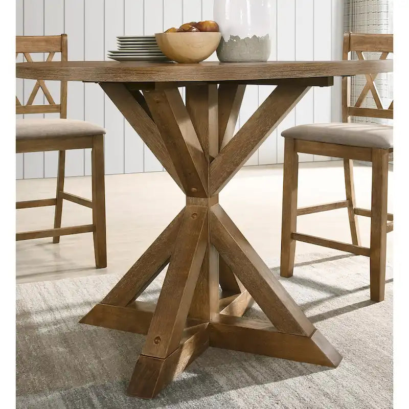 Ensembles table et chaises de salle à manger rondes en bois Style rustique Ferme avec piédestal croisé