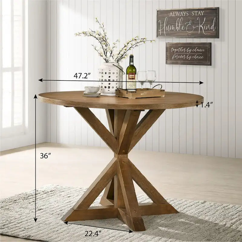 Ensembles table et chaises de salle à manger rondes en bois Style rustique Ferme avec piédestal croisé