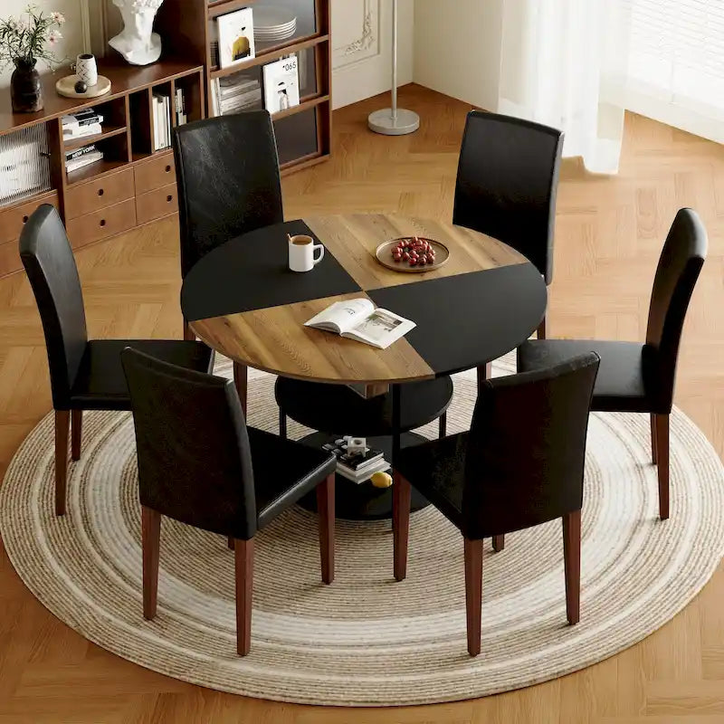 Ensemble de salle à manger moderne, table ronde avec rangement et chaises de salle à manger en tissu technique, facile à installer