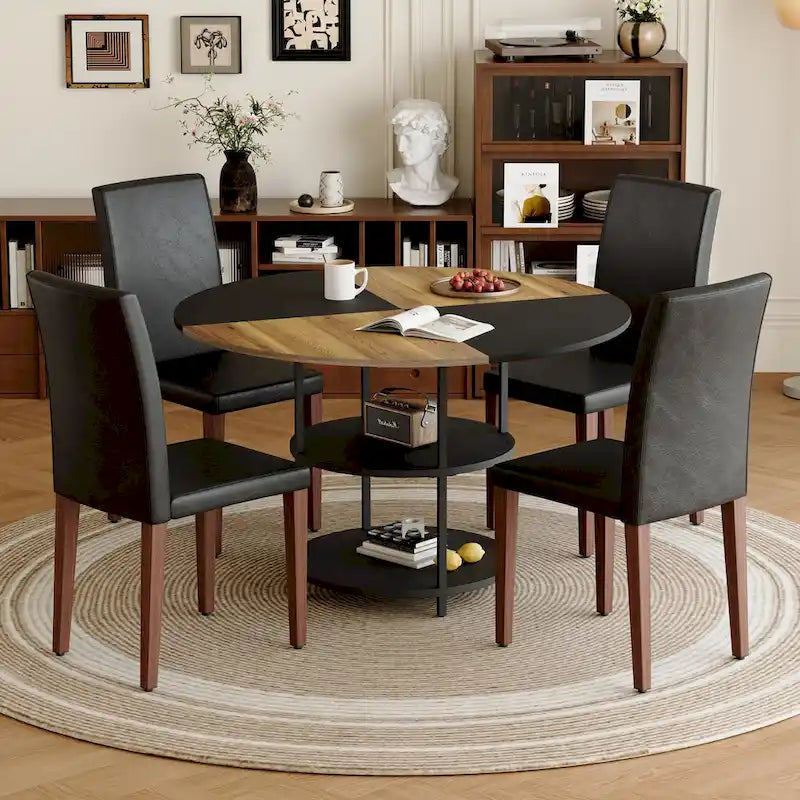 Ensemble de salle à manger moderne, table ronde avec rangement et chaises de salle à manger en tissu technique, facile à installer