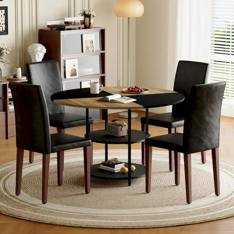 Ensemble de salle à manger moderne, table ronde avec rangement et chaises de salle à manger en tissu technique, facile à installer