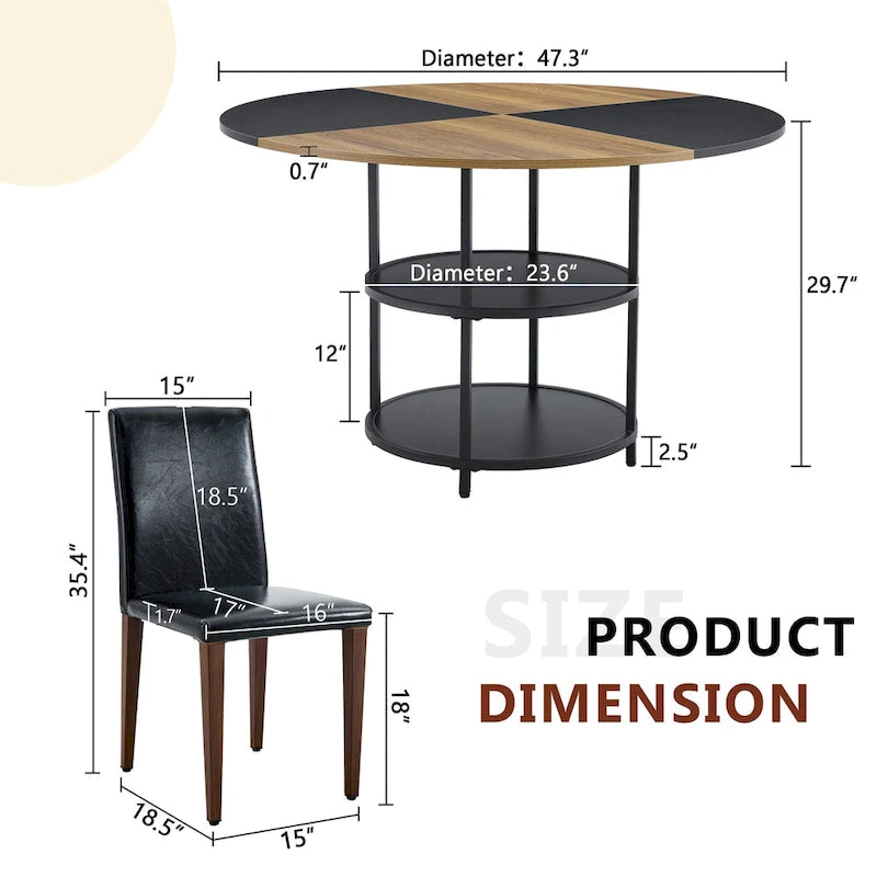 Ensemble de salle à manger moderne, table ronde avec rangement et chaises de salle à manger en tissu technique, facile à installer