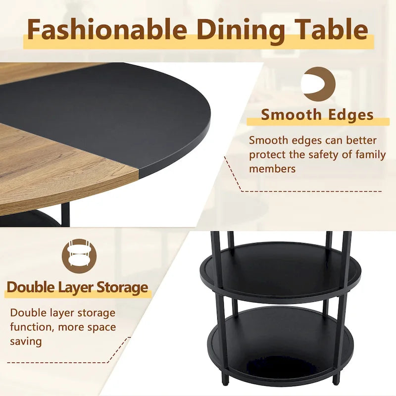 Ensemble de salle à manger moderne, table ronde avec rangement et chaises de salle à manger en tissu technique, facile à installer