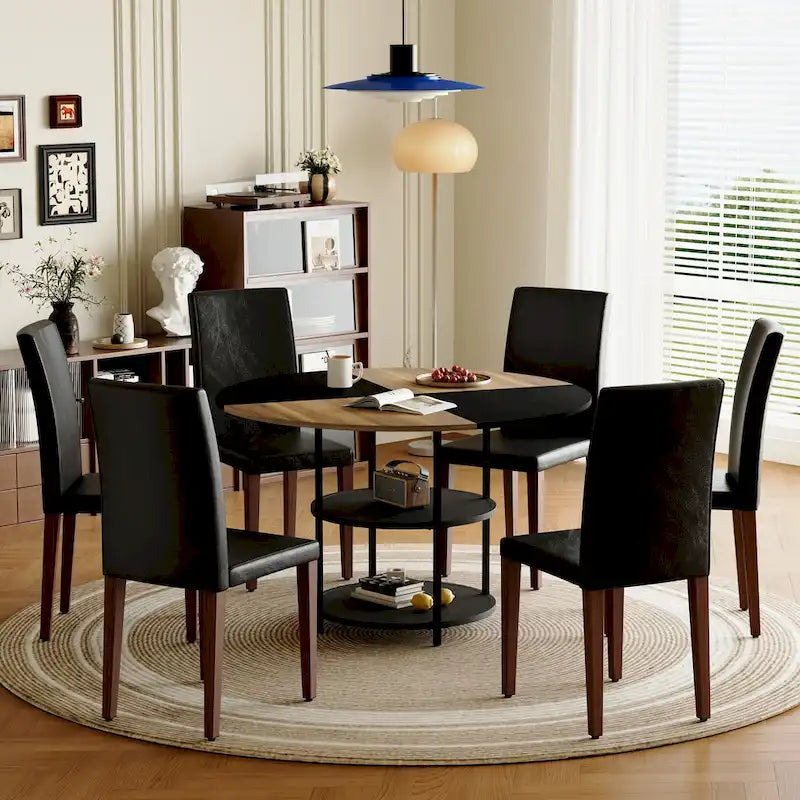 Ensemble de salle à manger moderne, table ronde avec rangement et chaises de salle à manger en tissu technique, facile à installer