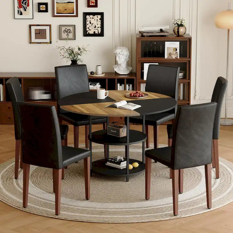 Ensemble de salle à manger moderne, table ronde avec rangement et chaises de salle à manger en tissu technique, facile à installer