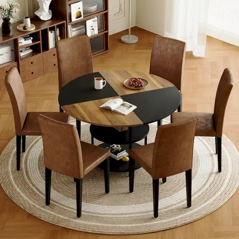 Ensemble de salle à manger moderne, table ronde avec rangement et chaises de salle à manger en tissu technique, facile à installer
